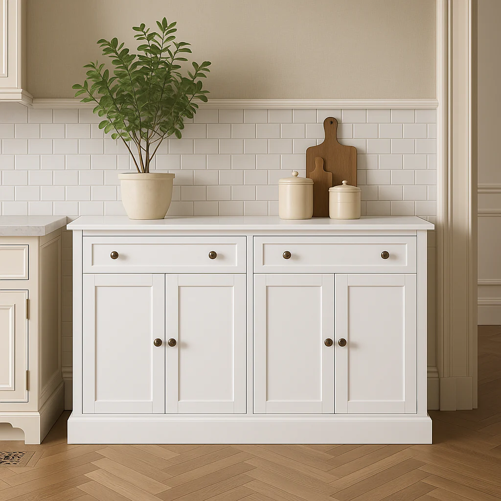Runesay White MDF Kitchen Cabinet Sideboard with Drawers and Doors - Image 3