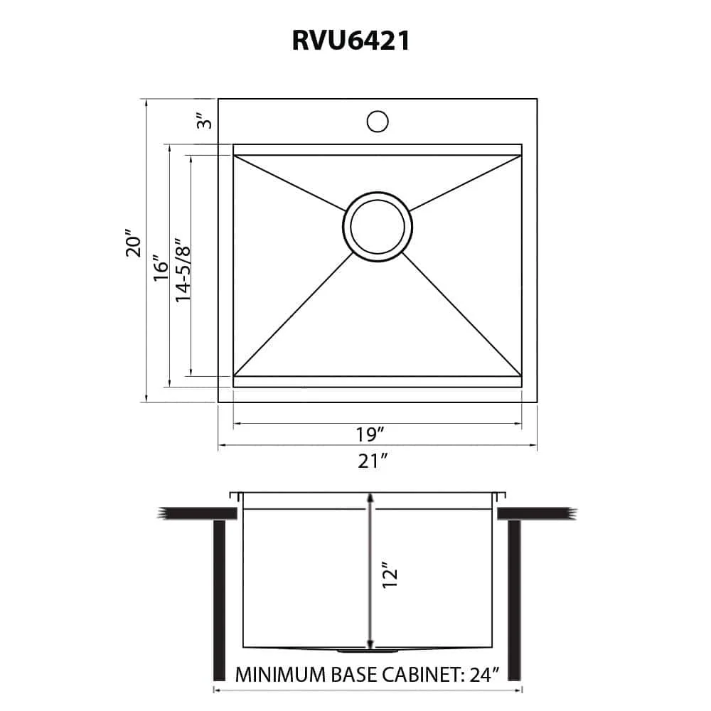 Ruvati Alto 21" x 20" x 12" Stainless Steel Deep Laundry Utility Sink - Image 7