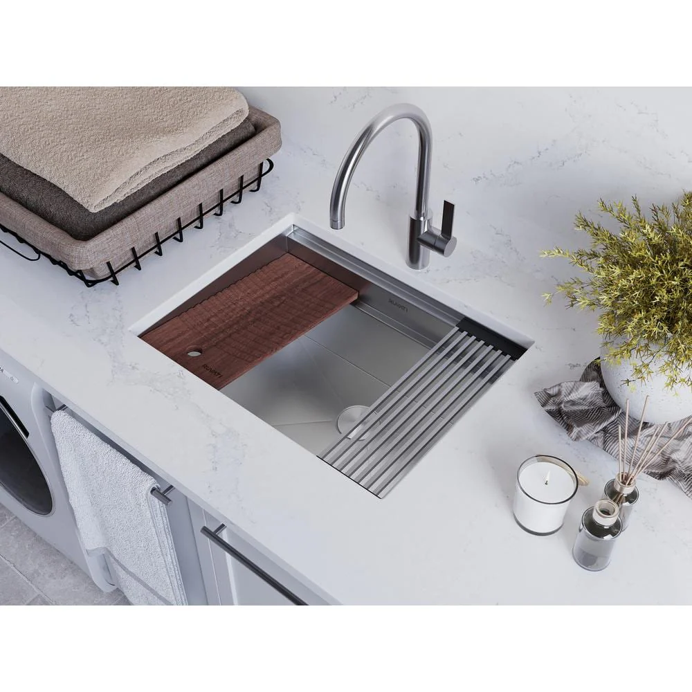 Ruvati Alto 23" Deep Undermount Stainless Steel Laundry Utility Workstation Sink with Washboard - RVU6525 - Image 8