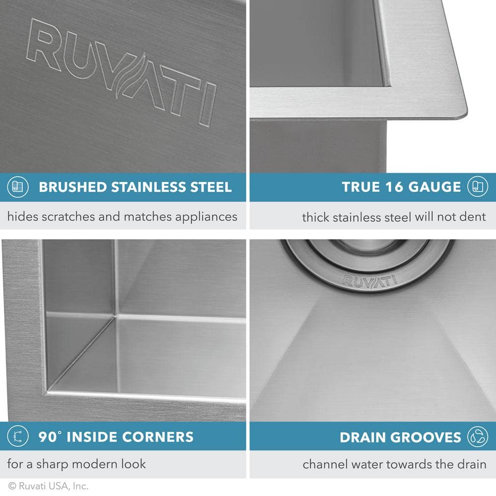 Ruvati Alto 23x19x13 Undermount 16-Gauge Stainless Steel Utility Workstation Sink - Image 10