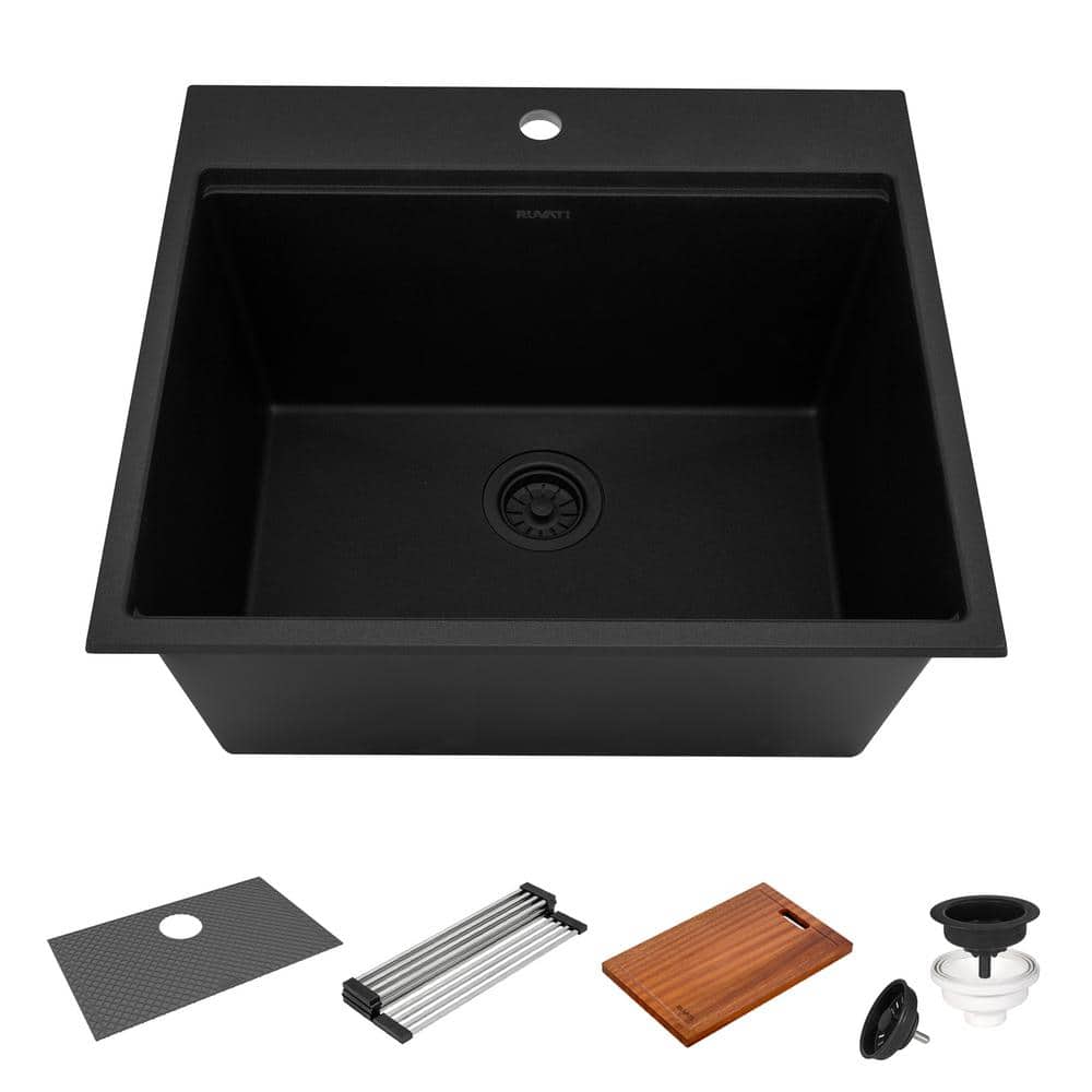 Ruvati epiRock 12 in. x 25 in. Drop-in Top Mount Laundry/Utility Sink, Charcoal Black - Image 3