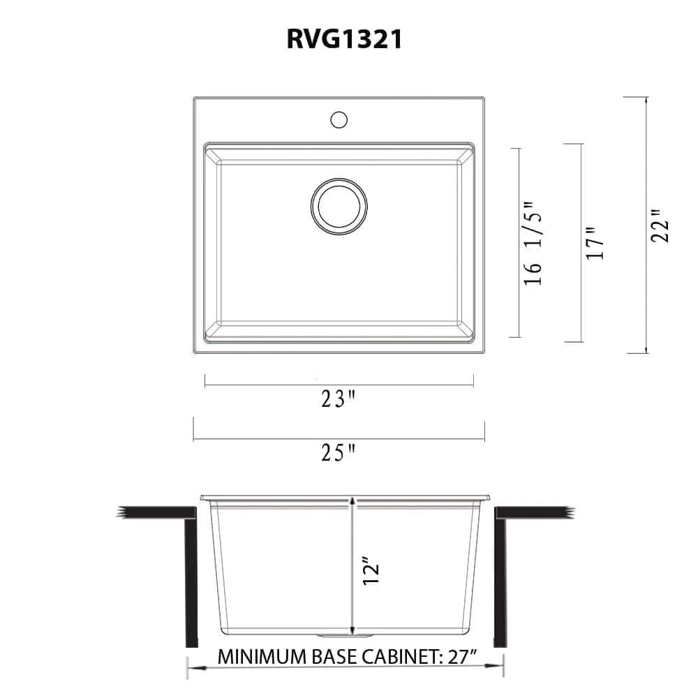 Ruvati epiRock 12 in. x 25 in. Drop-in Top Mount Laundry/Utility Sink, Charcoal Black - Image 7