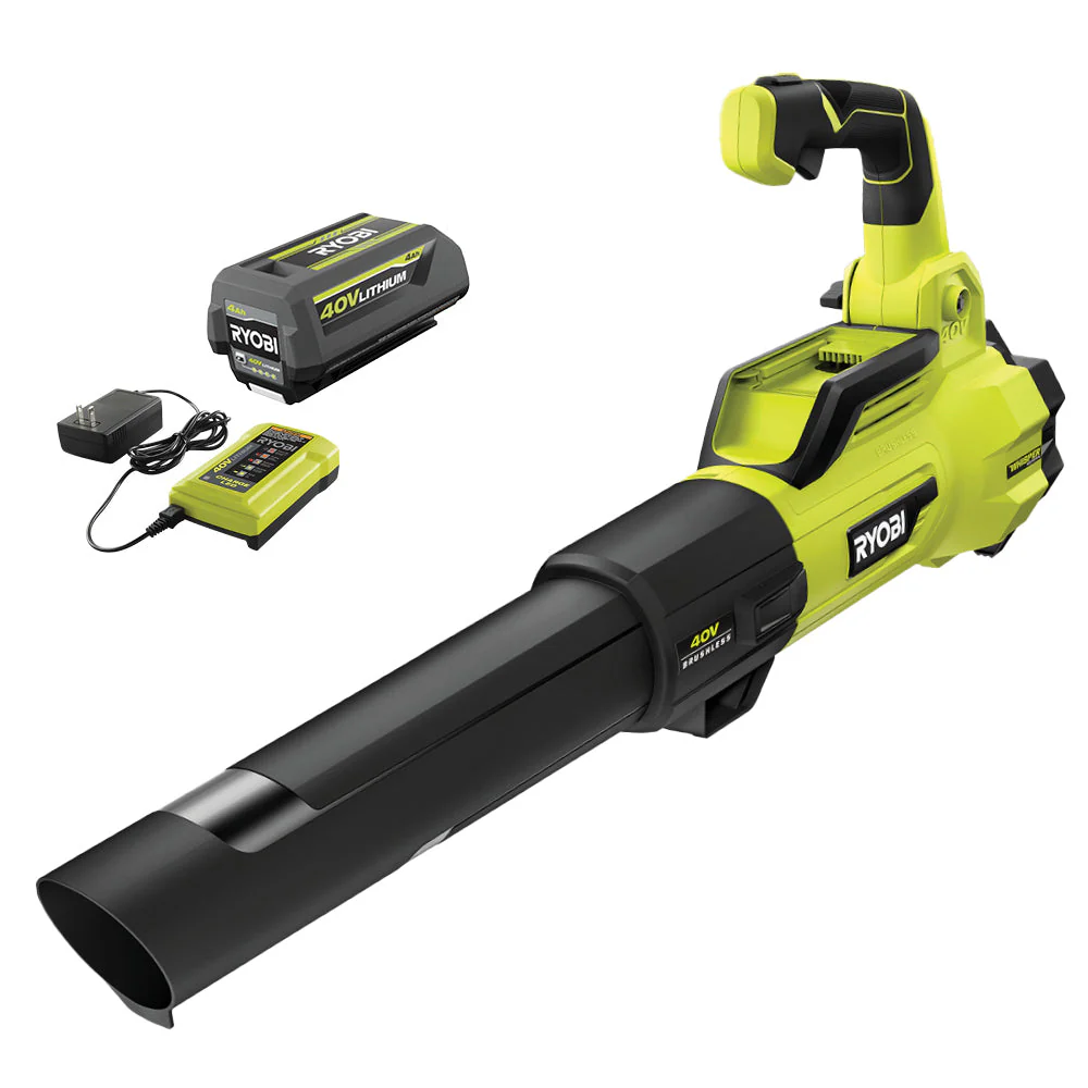 RYOBI 125 MPH 550 CFM 40-Volt Lithium-Ion Brushless Cordless Jet Fan Leaf Blower Kit with 4.0Ah Battery and Charger