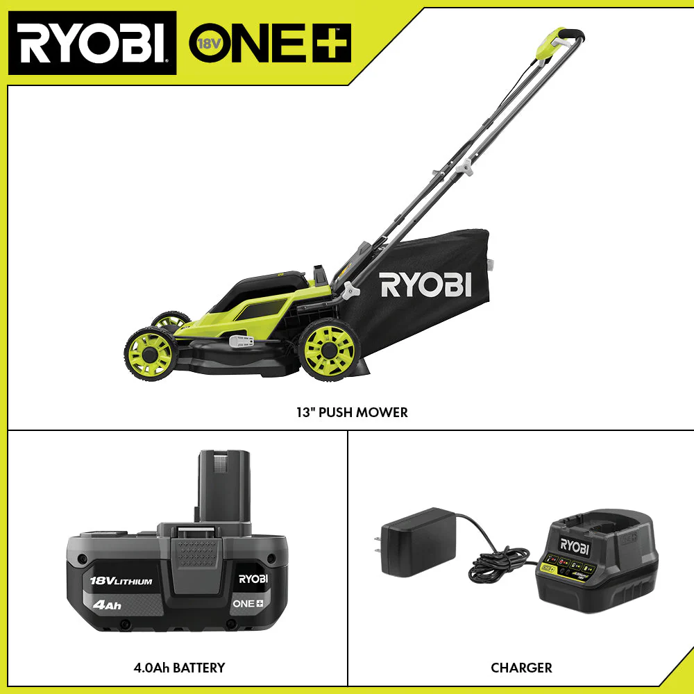 RYOBI 13 in. ONE+ 18-Volt Lithium-Ion Cordless Push Lawn Mower Kit with 4.0Ah Battery & Charger - Image 5