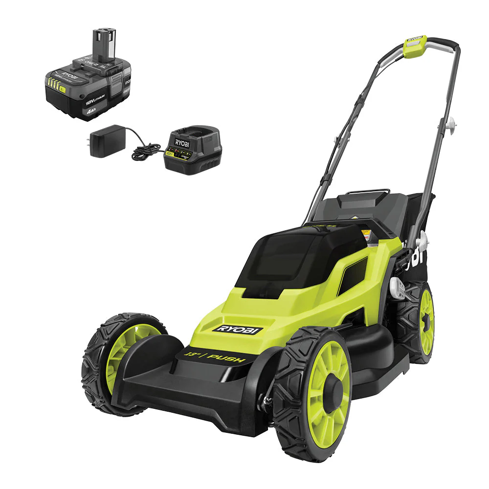 RYOBI 13 in. ONE+ 18-Volt Lithium-Ion Cordless Walk-Behind Push Lawn Mower Kit with 4.0Ah Battery and Charger