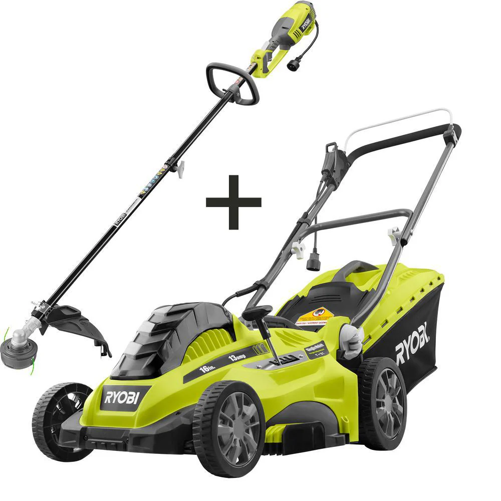 RYOBI 16 in. 13 Amp Corded Electric Walk-Behind Push Mower with 10 Amp String Trimmer Combo