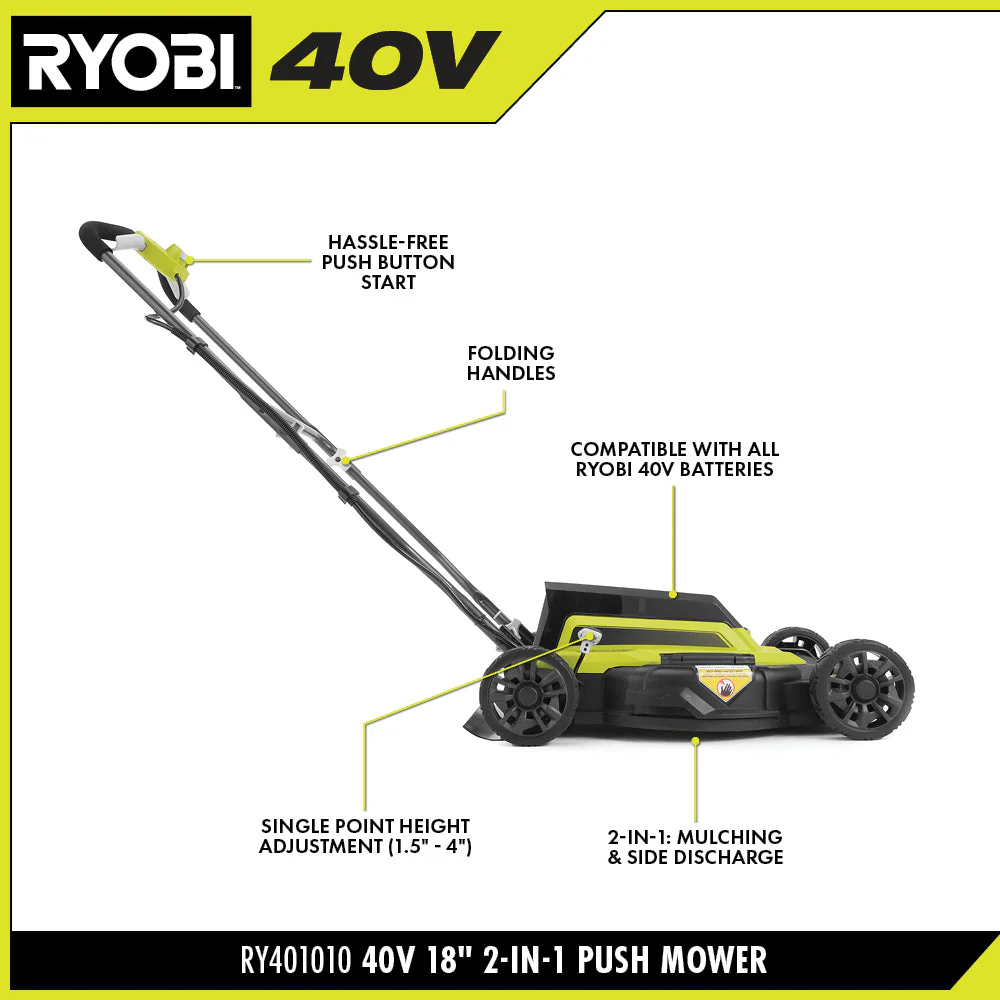 RYOBI 18 in. 40-Volt 2-in-1 Lithium-Ion Cordless Walk-Behind Push Mower with Two 4.0 Ah Batteries and Charger - Image 4