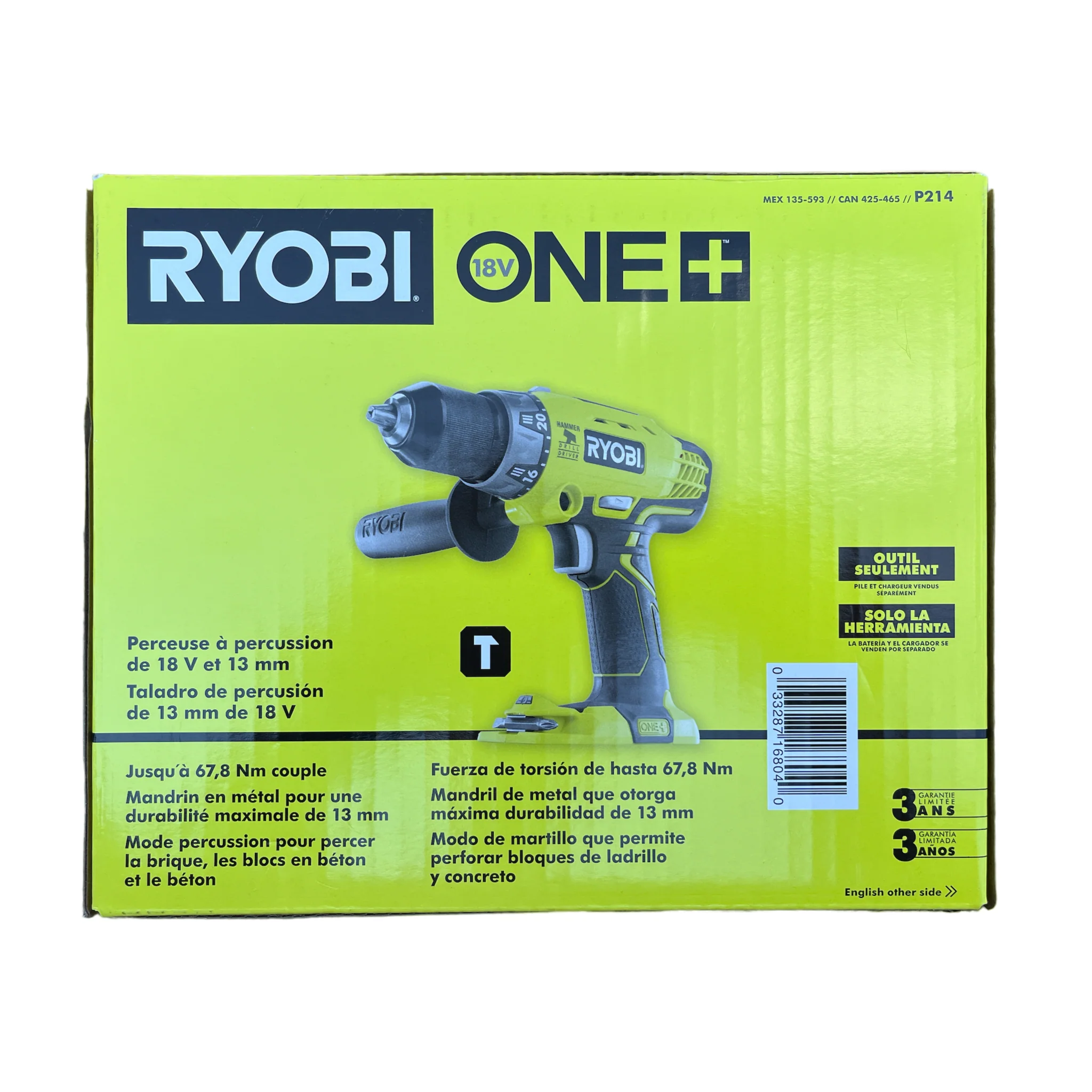 RYOBI 18-Volt ONE+ Cordless 1/2 in. Hammer Drill/Driver (Tool Only) with Handle, P214 - Image 5