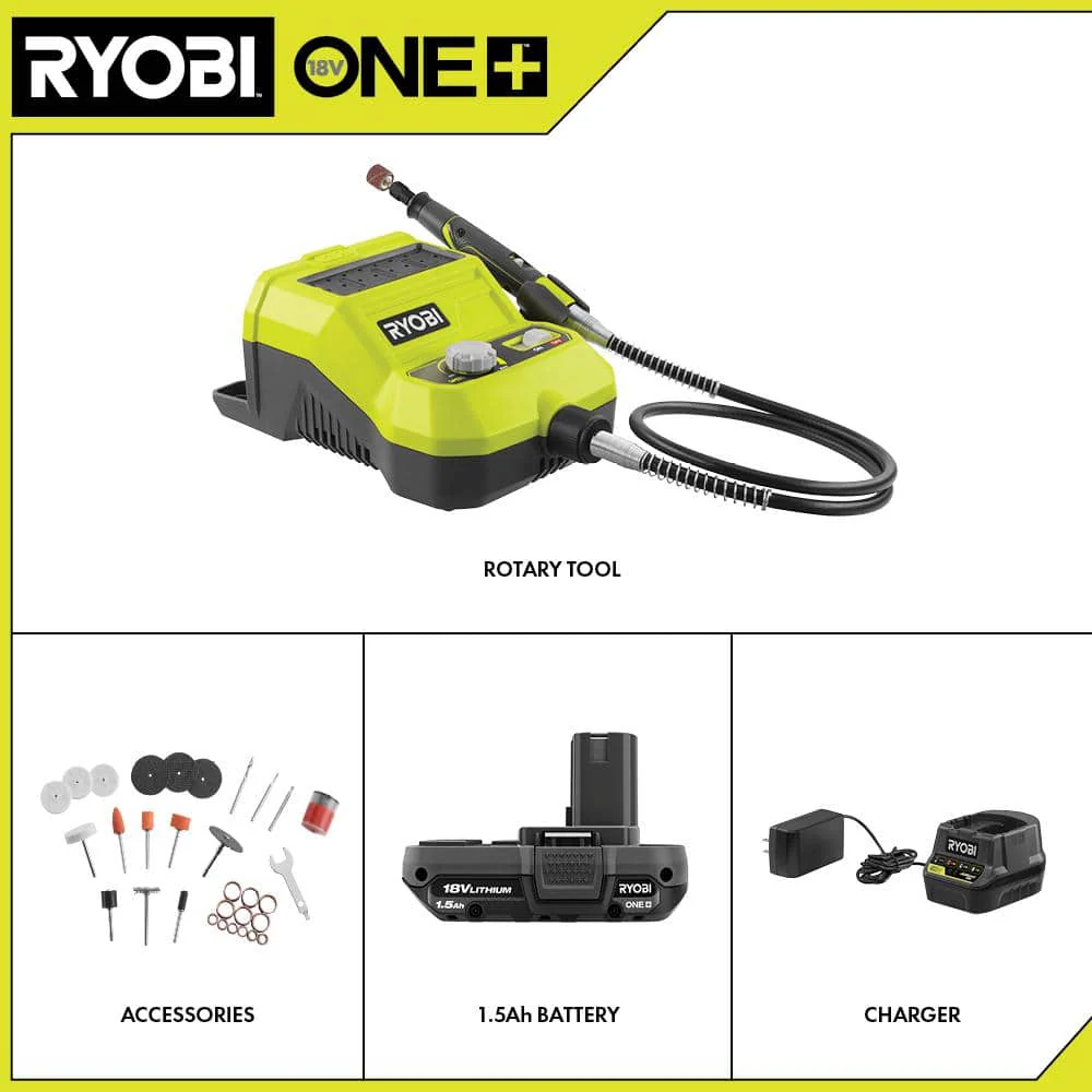 RYOBI 18-Volt ONE+ Cordless Rotary Tool Kit with 1.5 Ah Battery & Charger (P460K1SB) - Image 2