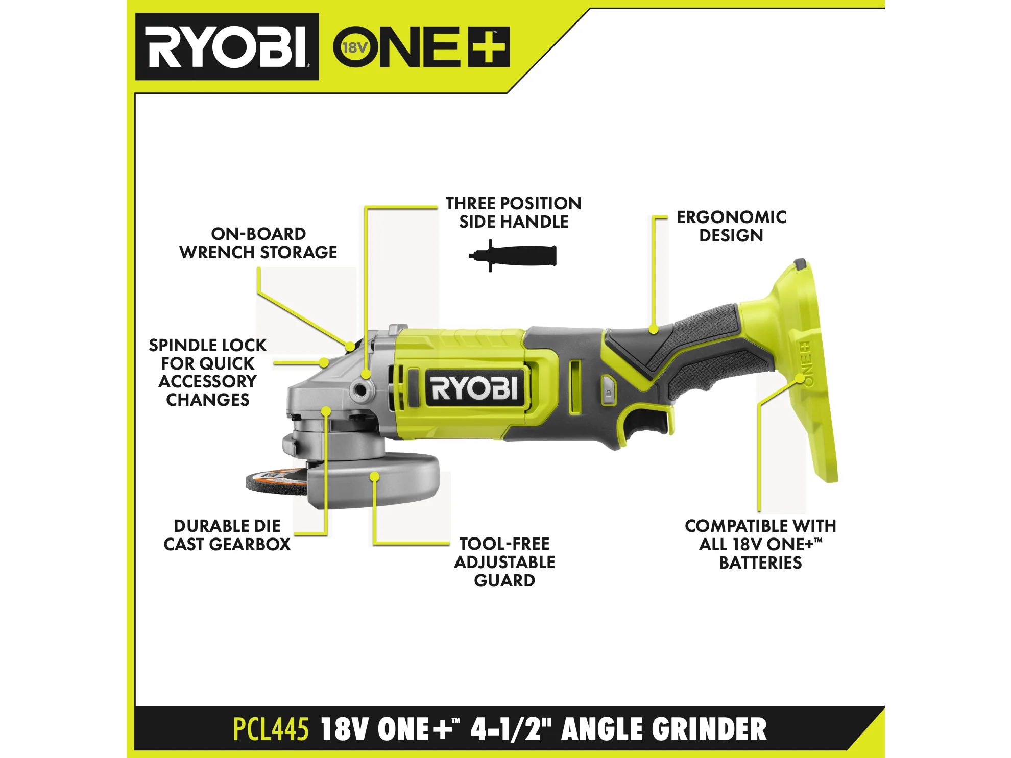 RYOBI 18V ONE+ Cordless 4-1/2 in. Angle Grinder (Tool-Only) - Image 3