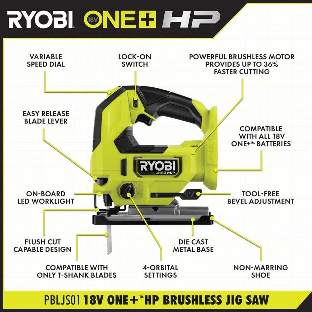 RYOBI 18V ONE+ HP Brushless Cordless Jig Saw with 4.0 Ah Lithium-Ion Battery - Image 4