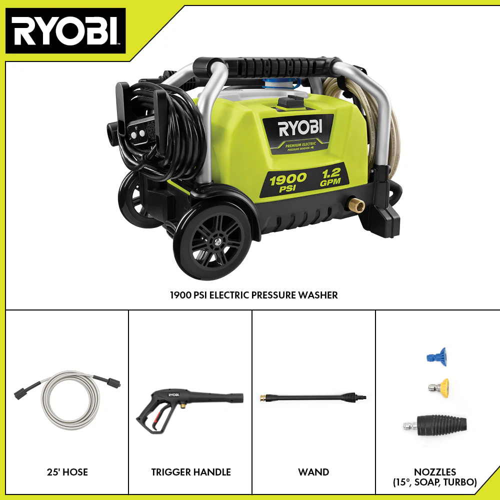 RYOBI 1900 PSI 1.2 GPM Cold Water Wheeled Electric Pressure Washer - Image 4