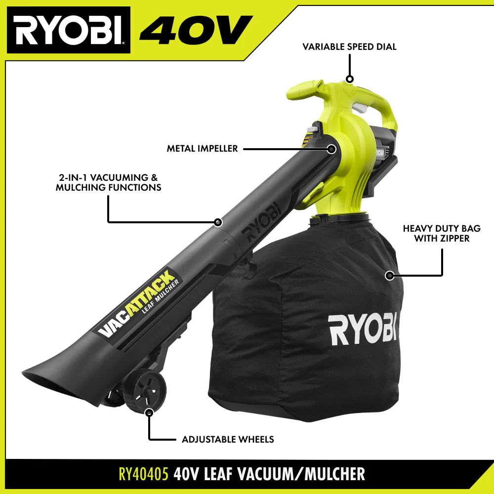 RYOBI 40-Volt Lithium-Ion Cordless Leaf Vacuum/Mulcher (Tool Only) - Image 5