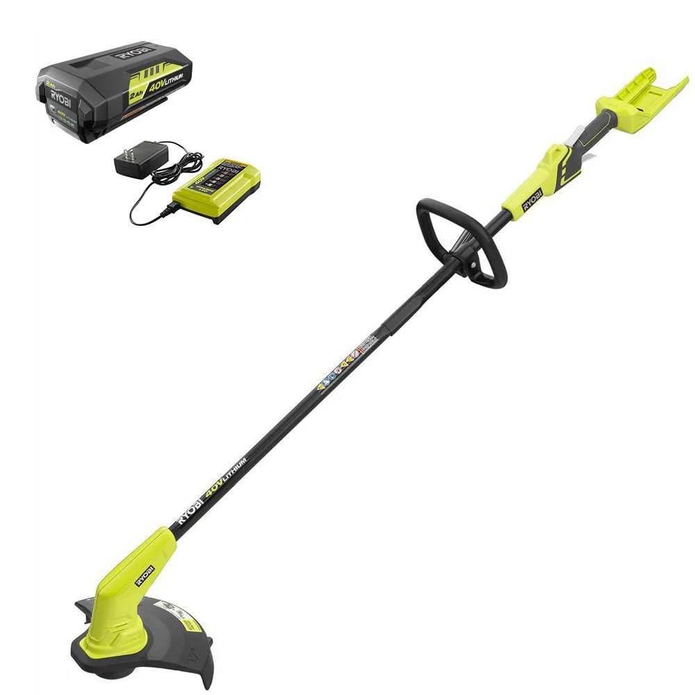 RYOBI 40V Lithium-Ion Cordless String Trimmer – 2.0 Ah Battery and Charger Included (12 in.)