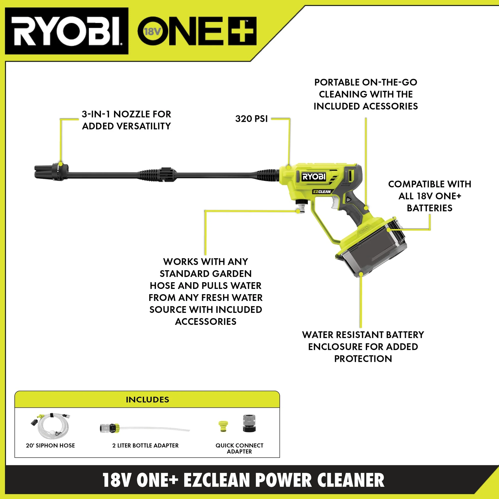 RYOBI ONE+ 18-Volt 320 PSI 0.8 GPM Cold Water Cordless Power Cleaner (Tool Only) - Image 3