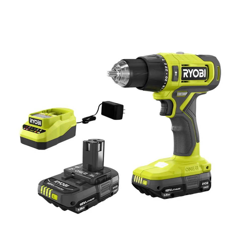 RYOBI ONE+ 18-Volt Lithium-Ion Cordless 1/2 in. Hammer Drill/Driver Kit with (2) 1.5 Ah Batteries, Charger and Tool Bag