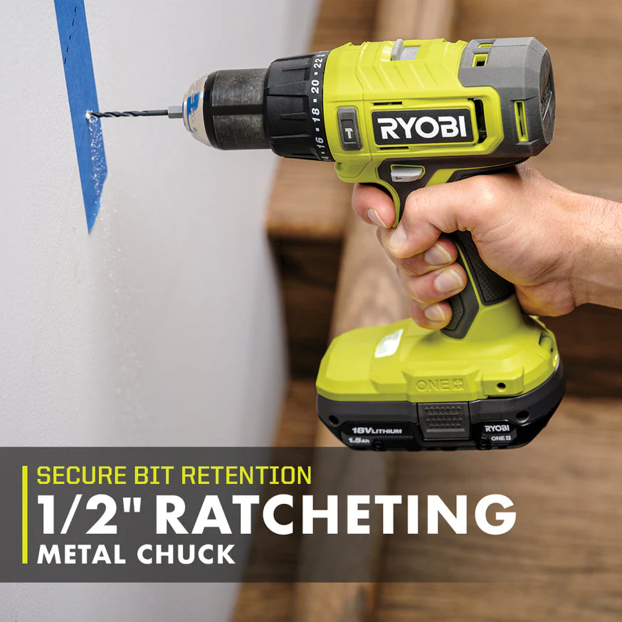 RYOBI ONE+ 18-Volt Lithium-Ion Cordless 1/2 in. Hammer Drill/Driver Kit with (2) 1.5 Ah Batteries, Charger and Tool Bag - Image 4