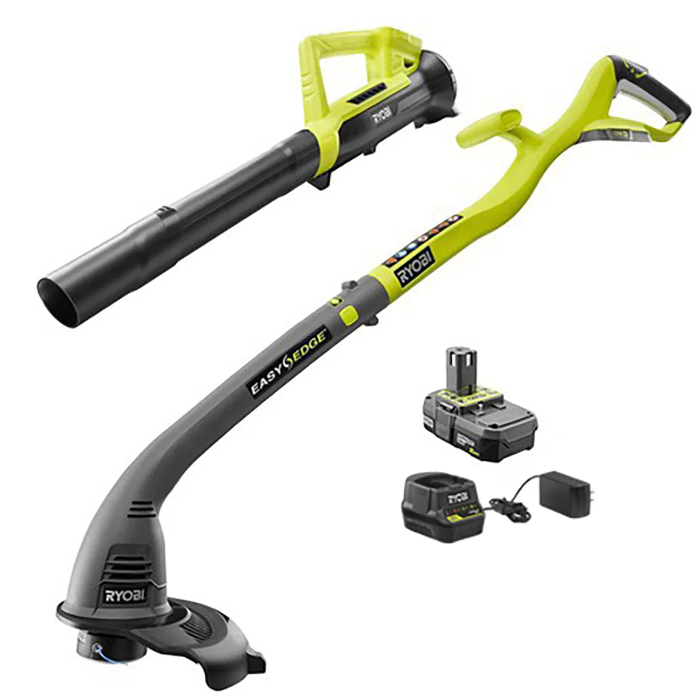 RYOBI ONE+ 18-Volt Lithium-Ion String Trimmer/Edger & Blower/Sweeper Combo Kit with 2.0Ah Battery and Charger