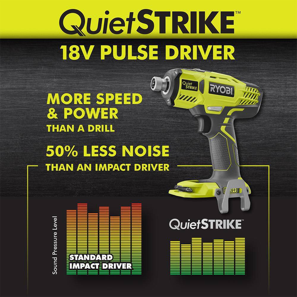RYOBI ONE+ 18V Cordless 1/4 in. Hex QuietSTRIKE Pulse Driver (Tool-Only) with Belt Clip - Image 8