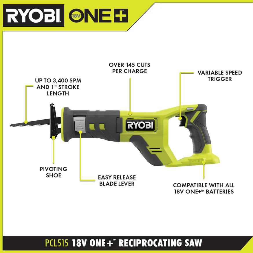 RYOBI ONE+ 18V Cordless 6-Tool Combo Kit with (1) 4.0Ah Battery, (1) 1.5Ah Battery, 18V Charger and Bag - Image 5