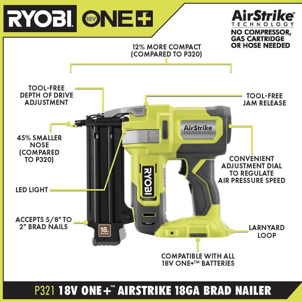 RYOBI ONE+ 18V Cordless AirStrike 18-Gauge Brad Nailer & 16-Gauge Straight Finish Nailer (2-Tool Combo Kit, Tools Only) - Image 3