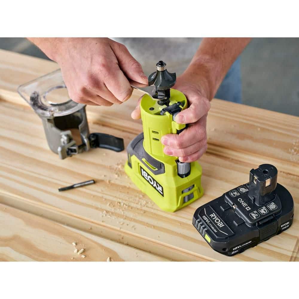 RYOBI ONE+ 18V Cordless Fixed Base Trim Router with 1/4 in. Shank Carbide Router Bit Set (15-Piece) - Image 7