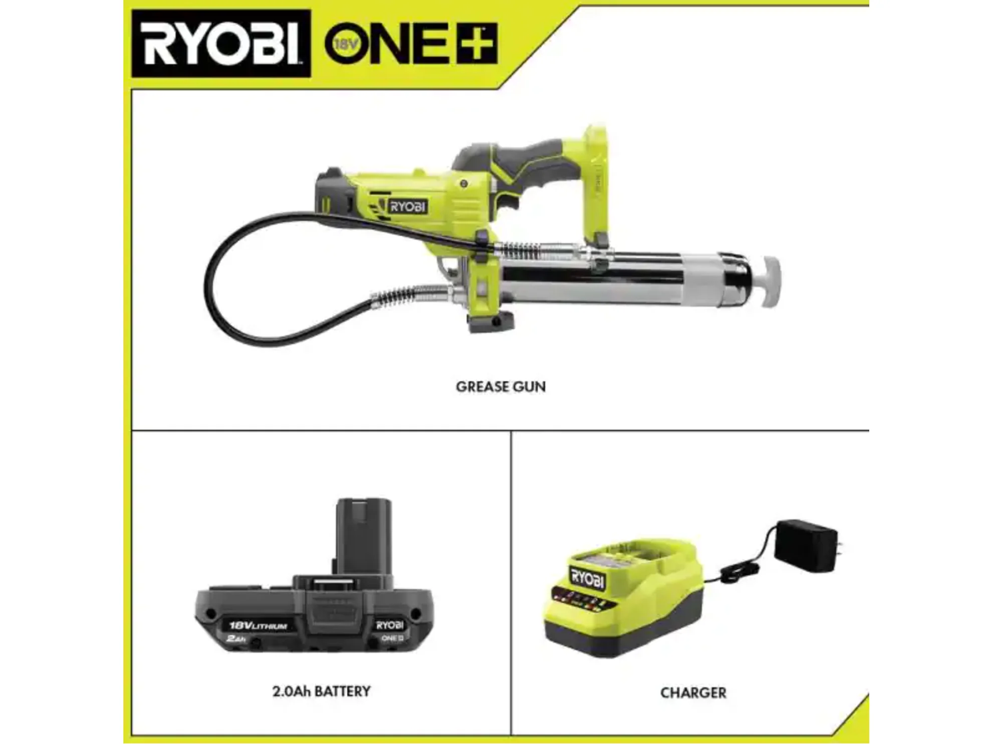 RYOBI ONE+ 18V Cordless Grease Gun Kit with 2.0 Ah Lithium-Ion Battery and Dual Chemistry Charger - Image 4