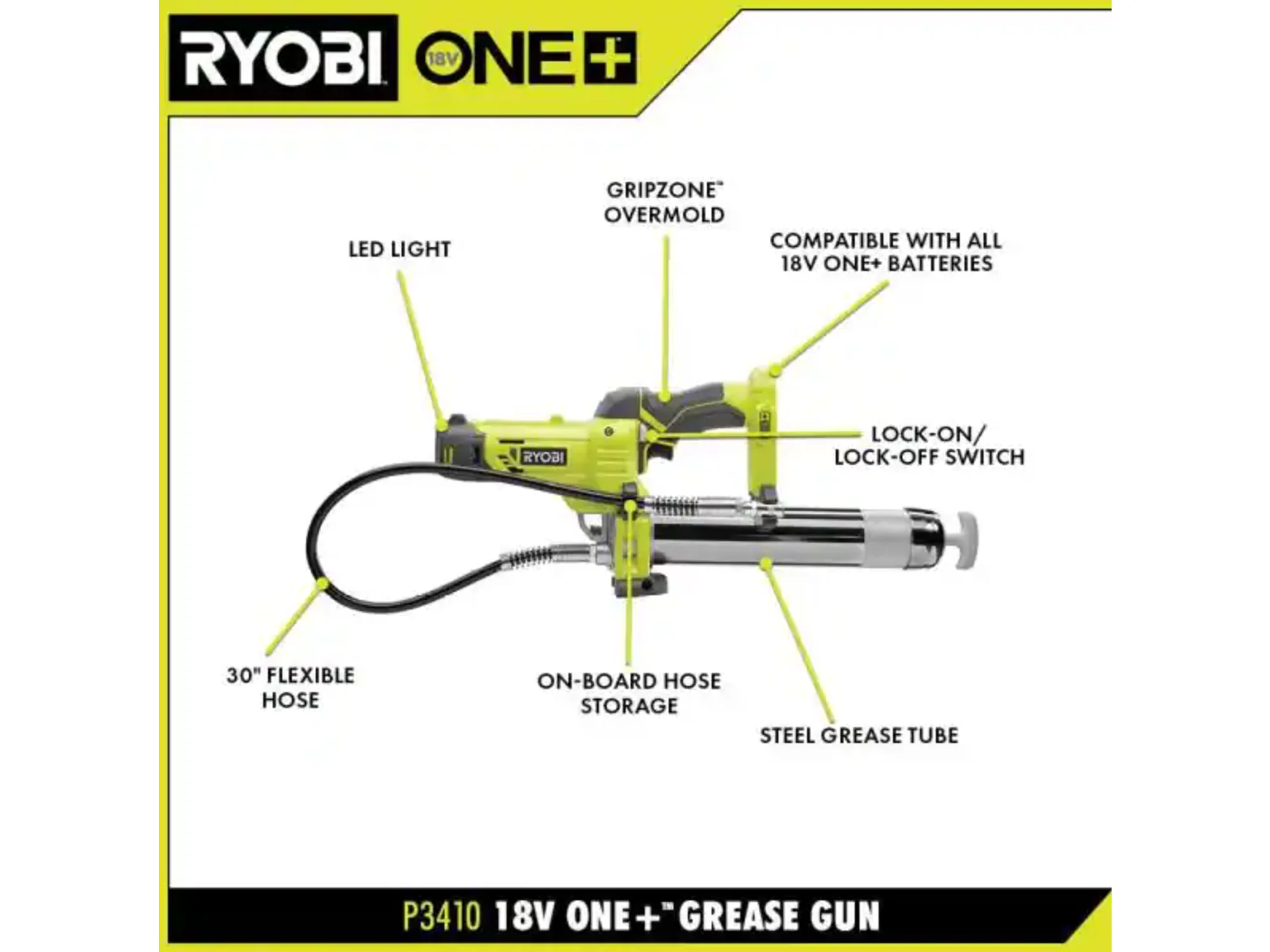 RYOBI ONE+ 18V Cordless Grease Gun Kit with 2.0 Ah Lithium-Ion Battery and Dual Chemistry Charger - Image 5