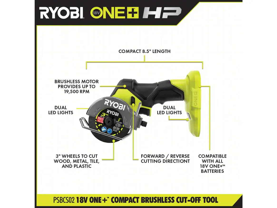 RYOBI ONE+ 18V HP Brushless Cordless 4-Tool Combo Kit with (2) Batteries, Charger, Bag + Free Brushless Grinder - Image 7