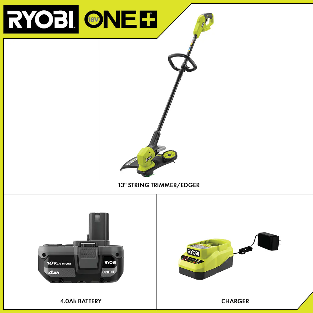 RYOBI ONE+ 18V Lithium-Ion Cordless 13" String Trimmer/Edger Kit with 4.0 Ah Battery and Charger - Image 2
