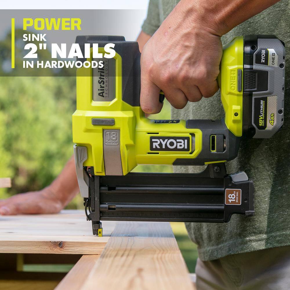 RYOBI ONE+ 18V Lithium-Ion Cordless 7-1/4 in. Compound Miter Saw and AirStrike 18-Gauge Brad Nailer Combo (Tools Only) - Image 5