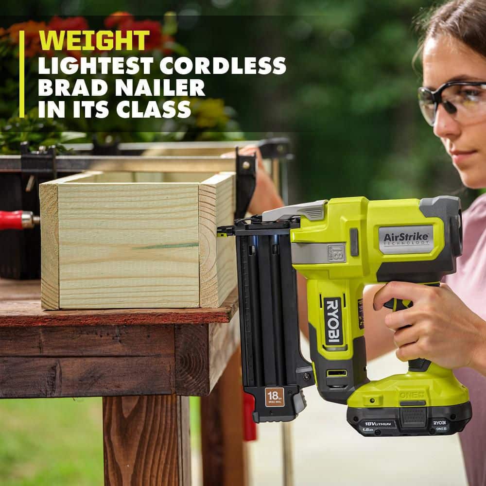 RYOBI ONE+ 18V Lithium-Ion Cordless 7-1/4 in. Compound Miter Saw and AirStrike 18-Gauge Brad Nailer Combo (Tools Only) - Image 7