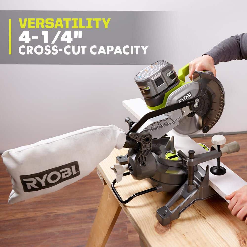 RYOBI ONE+ 18V Lithium-Ion Cordless 7-1/4 in. Compound Miter Saw and AirStrike 18-Gauge Brad Nailer Combo (Tools Only) - Image 4