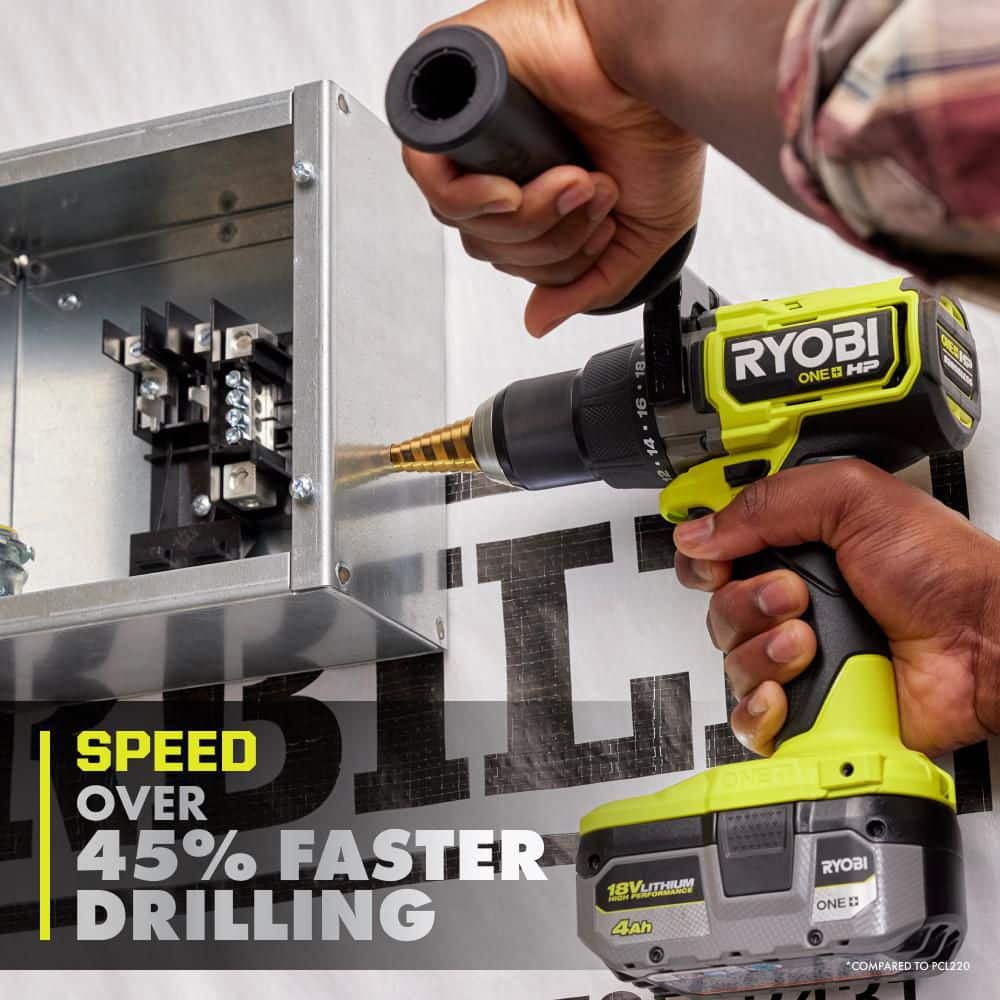 RYOBI ONE+ HP 18V Brushless 1/2 in. Hammer Drill/Driver Kit with 4.0Ah HIGH PERFORMANCE Battery, Charger and Bag - Image 6
