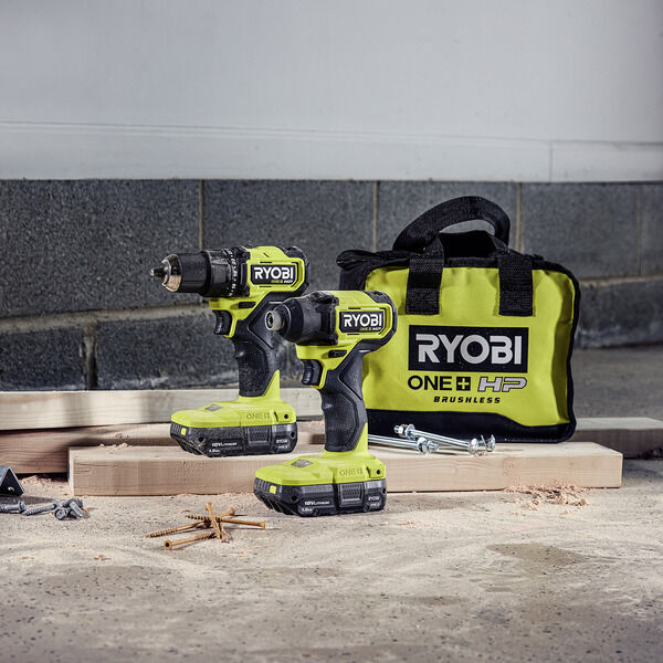RYOBI ONE+ HP 18V Brushless Cordless Compact 1/2 in. Drill/Driver & Impact Driver Kit with (2) 1.5 Ah Batteries, Charger & Bag - Image 2