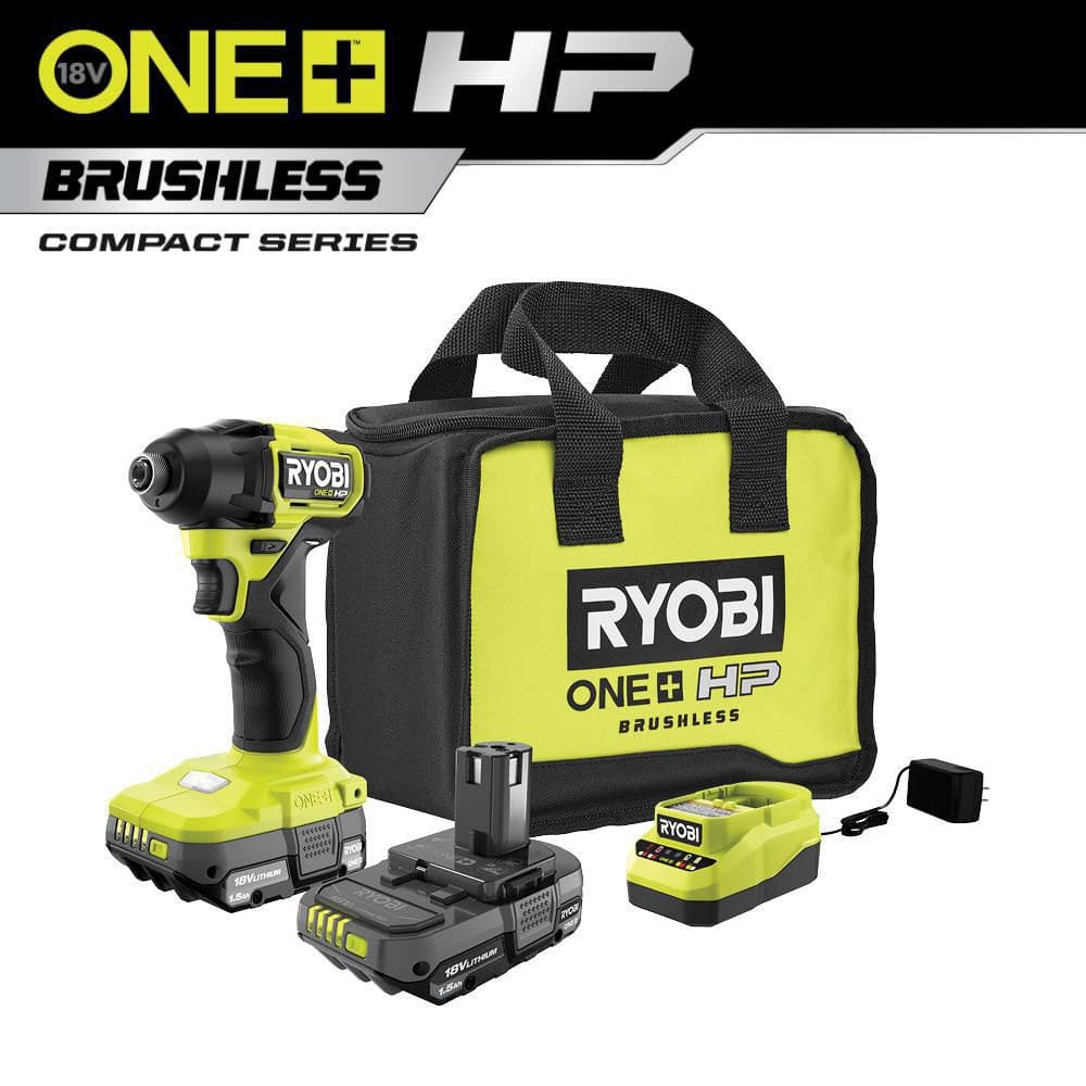 RYOBI ONE+ HP 18V Brushless Cordless Compact 1/4 in. Impact Driver Kit with (2) 1.5 Ah Batteries, Charger and Bag