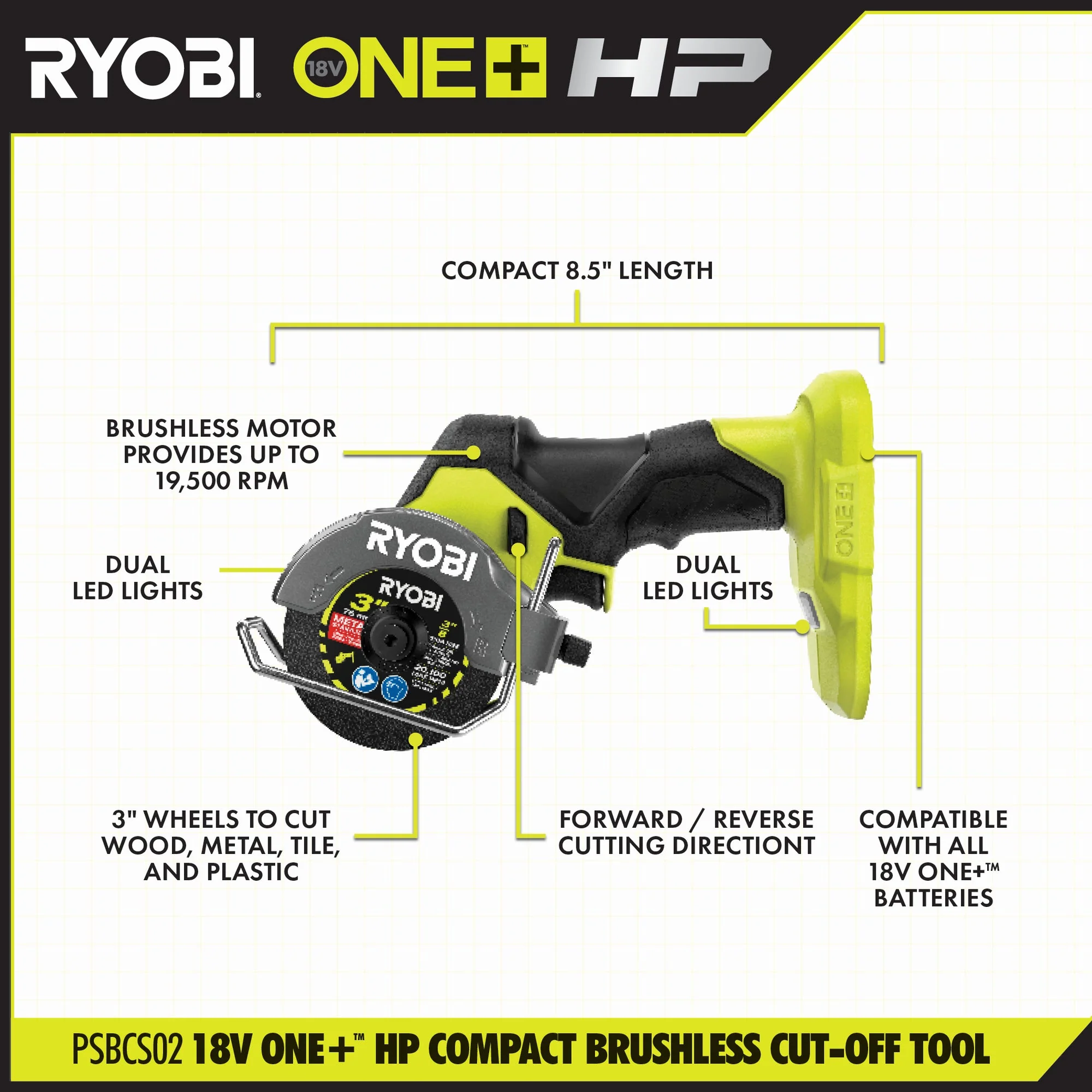 RYOBI ONE+ HP 18V Brushless Cordless Compact Cut-Off Tool (Tool Only) - Image 3