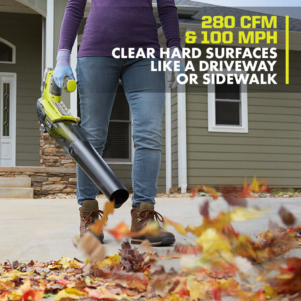 RYOBI Reconditioned ONE+ 18V Cordless Leaf Blower, 100 MPH, 280 CFM with 4.0 Ah Battery & Charger - Image 3