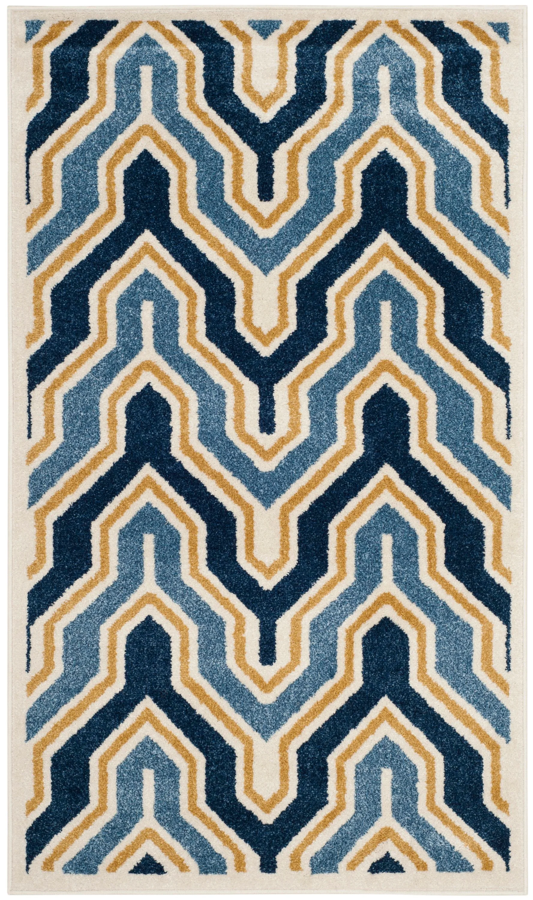Safavieh Amherst Barkley 3 x 5 Ivory/Gold Indoor/Outdoor Abstract Mid-Century Modern Throw Rug