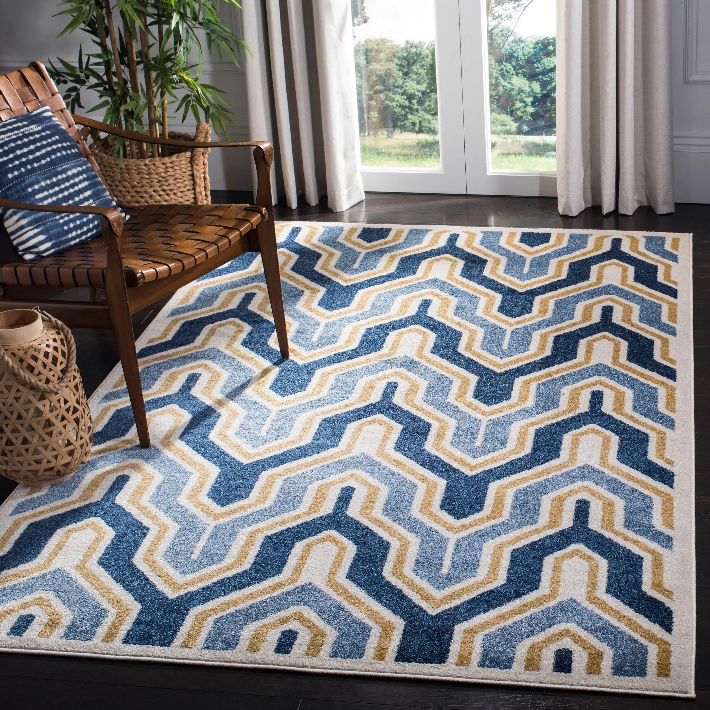 Safavieh Amherst Barkley 3 x 5 Ivory/Gold Indoor/Outdoor Abstract Mid-Century Modern Throw Rug - Image 2