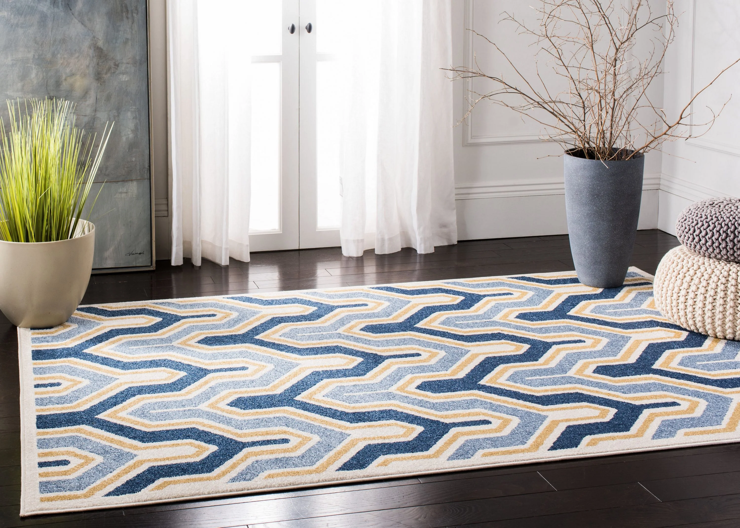 Safavieh Amherst Barkley 3 x 5 Ivory/Gold Indoor/Outdoor Abstract Mid-Century Modern Throw Rug - Image 5