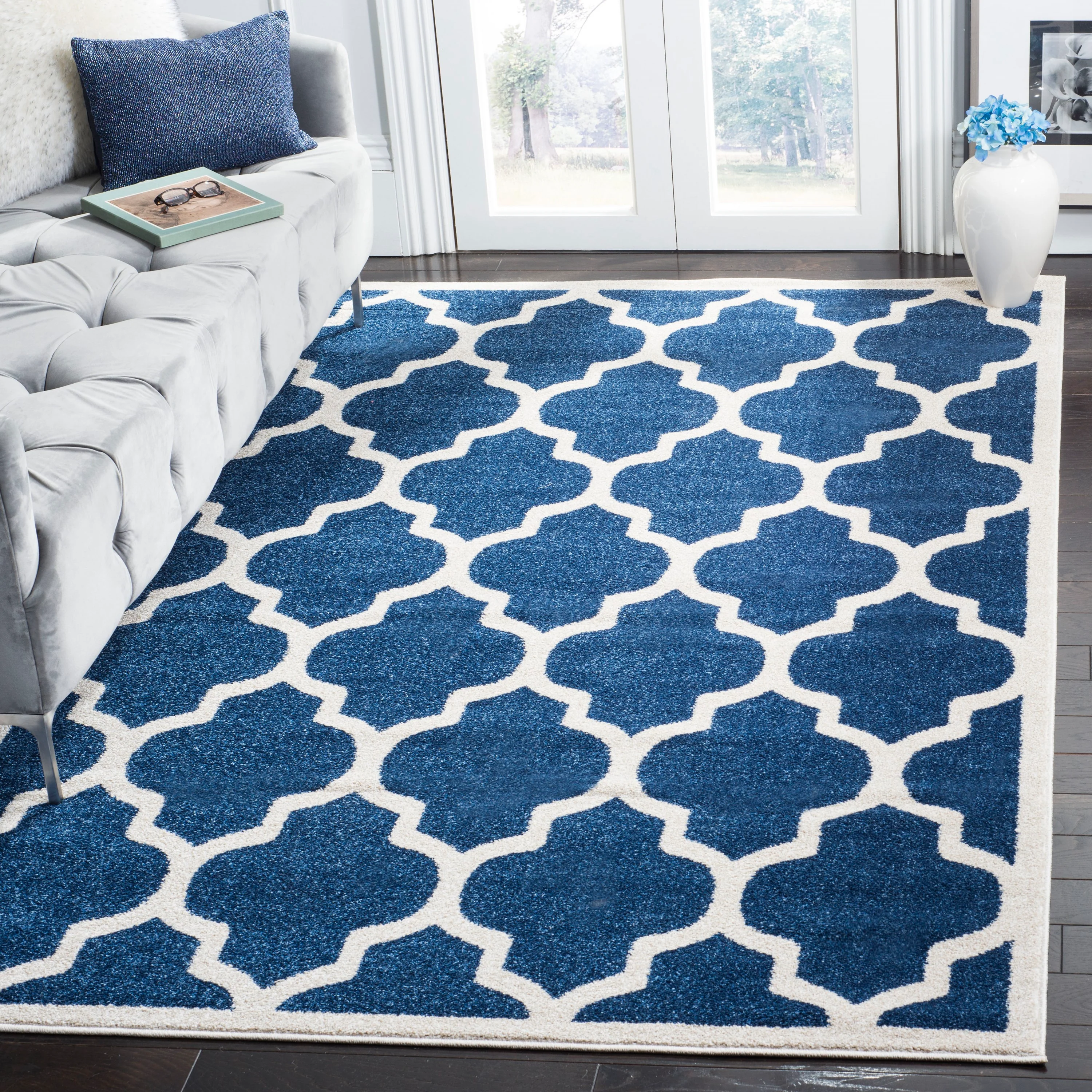 Safavieh Amherst Barret 10 x 14 Navy/Beige Indoor/Outdoor Trellis Farmhouse/Cottage Area Rug