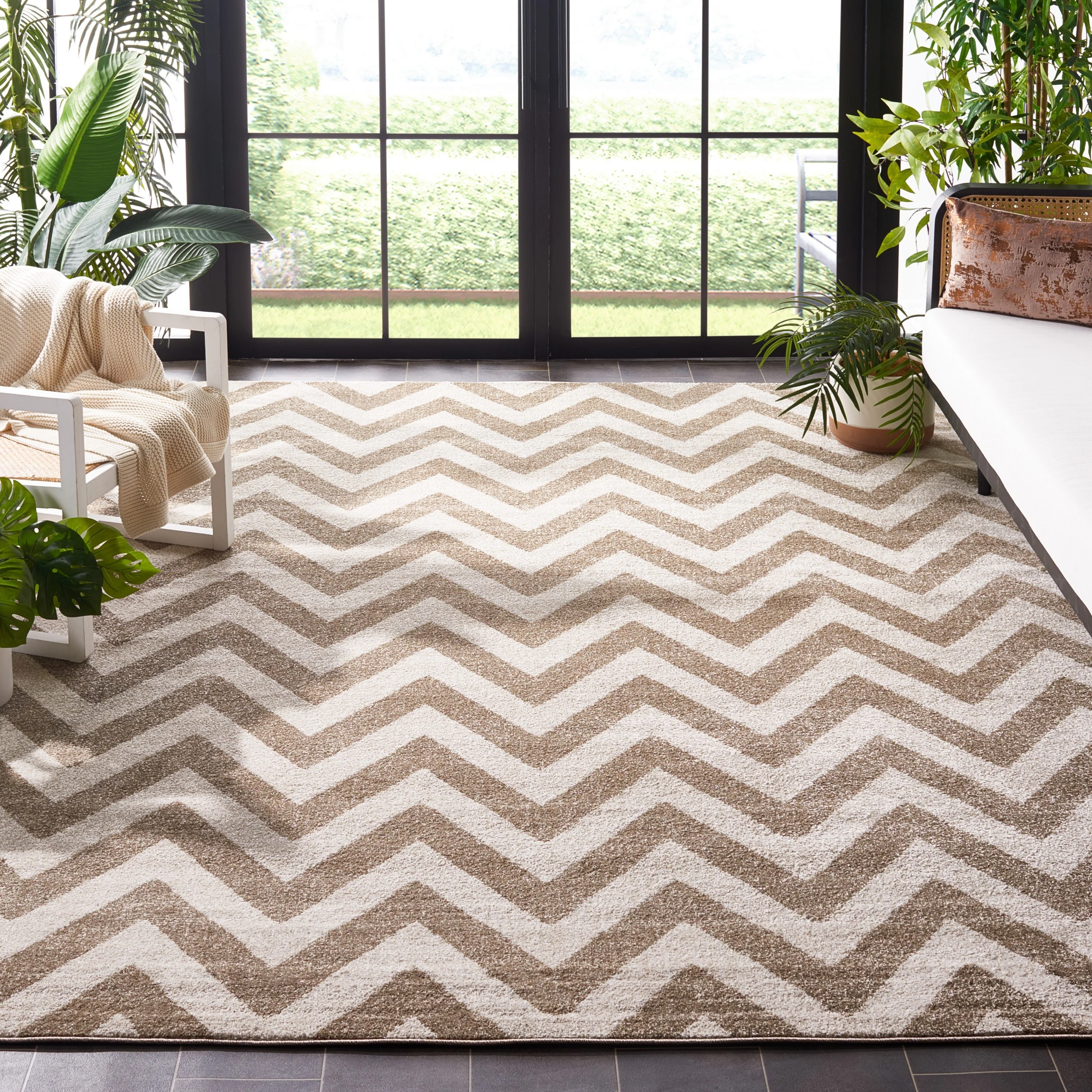 Safavieh Amherst Bellport 10 x 14 Wheat/Beige Indoor Chevron Mid-Century Modern Area Rug