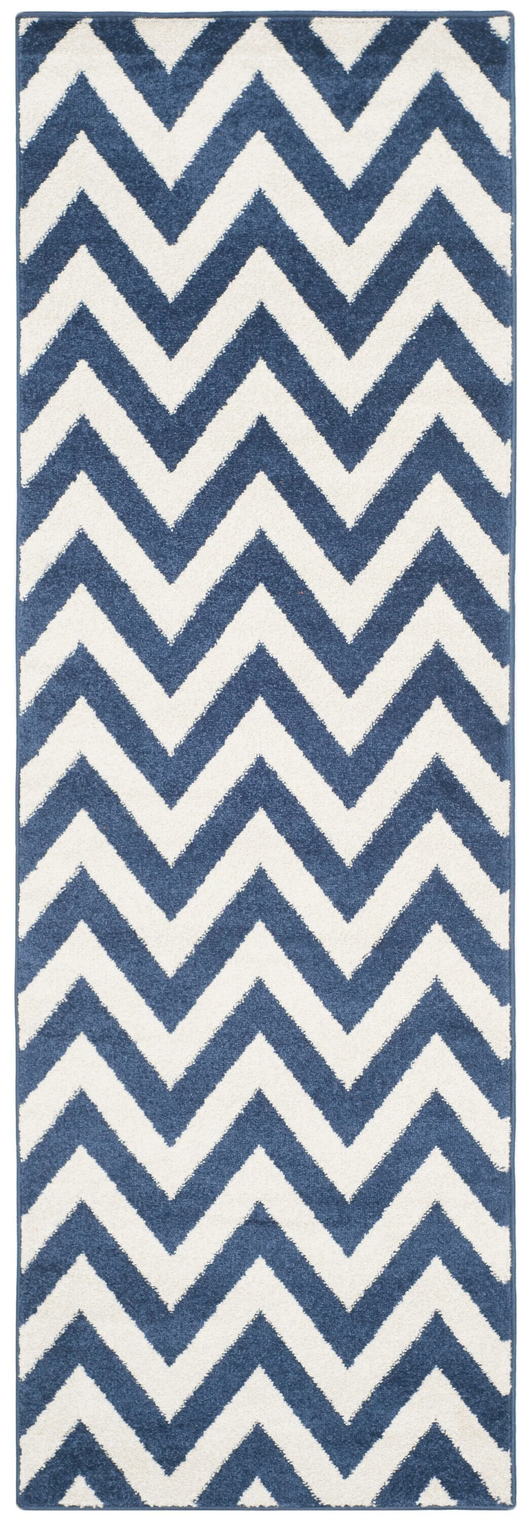 Safavieh Amherst Bellport 2 x 7 Navy/Beige Indoor/Outdoor Chevron Mid-Century Modern Runner - Image 2