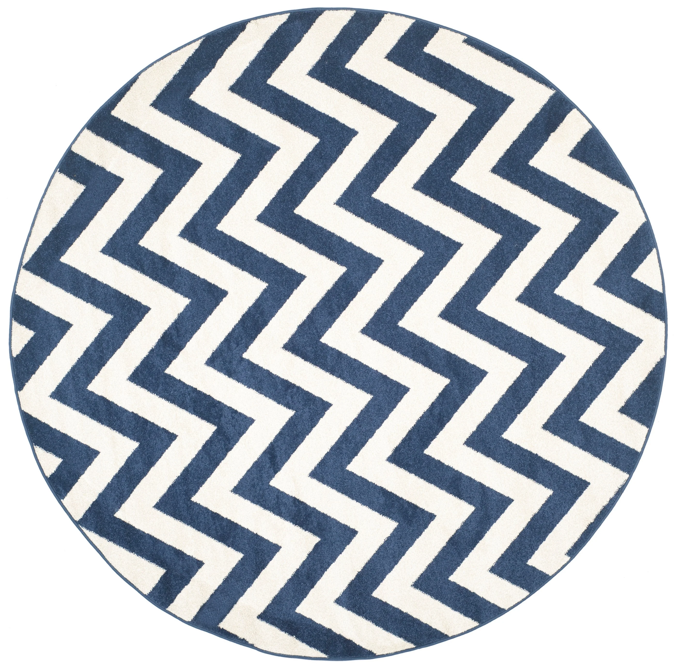 Safavieh Amherst Bellport 7-ft Round Navy/Beige Indoor/Outdoor Chevron Area Rug