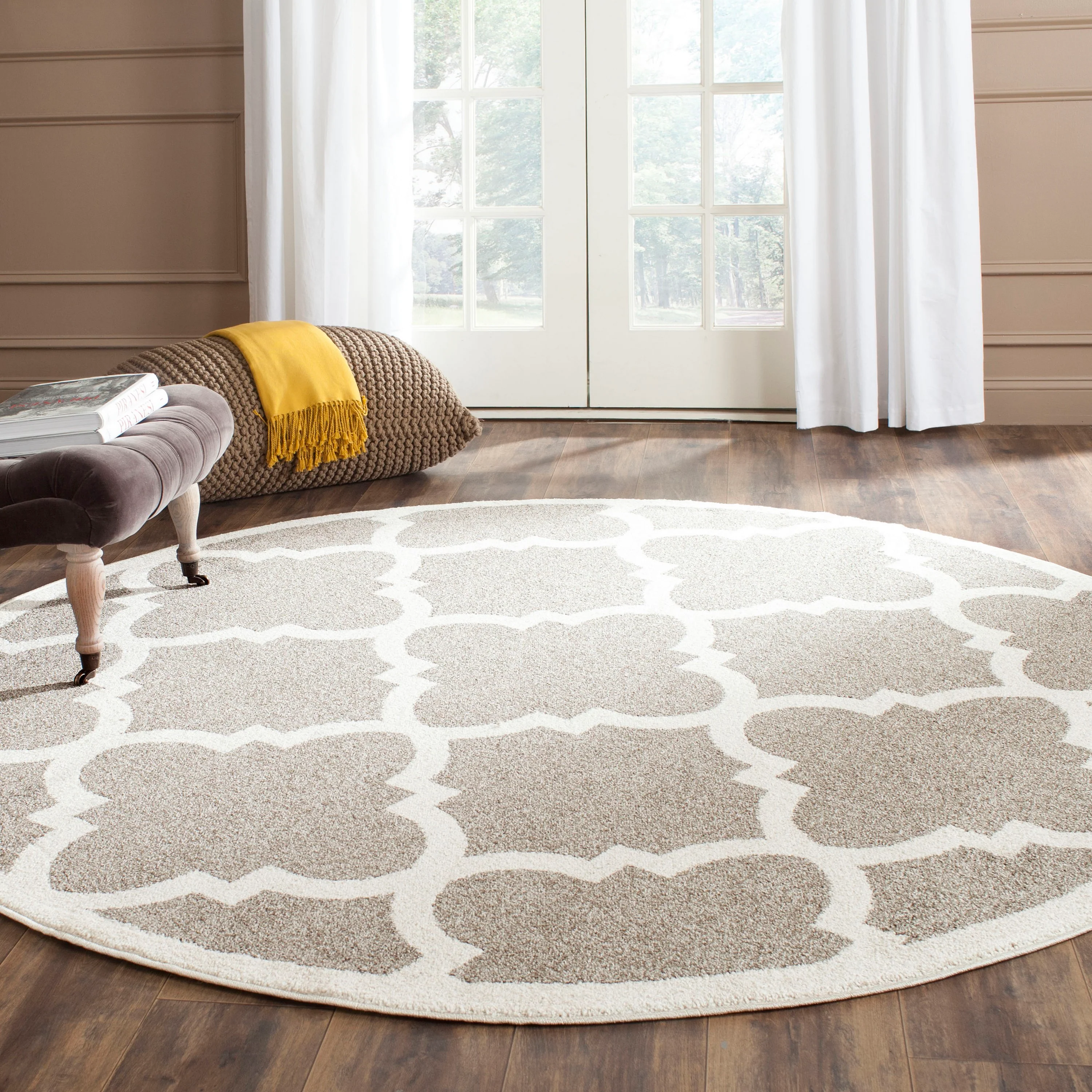 Safavieh Amherst Pompey 7 x 7 Dark Gray/Beige Round Indoor/Outdoor Trellis Farmhouse/Cottage Area Rug