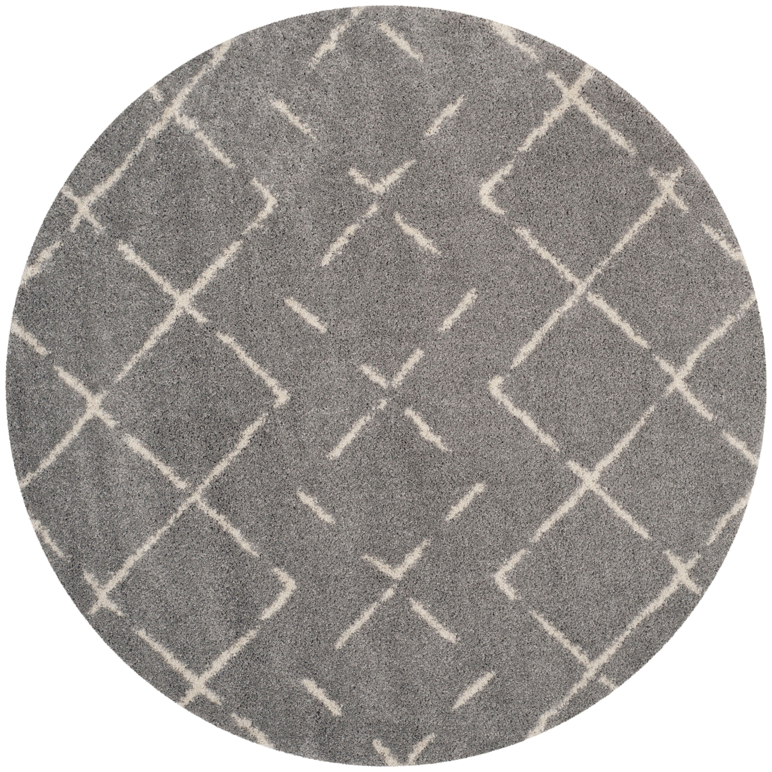 Safavieh Arizona Myra Shag 5 x 5 Gray/Ivory Round Indoor Trellis Moroccan Area Rug