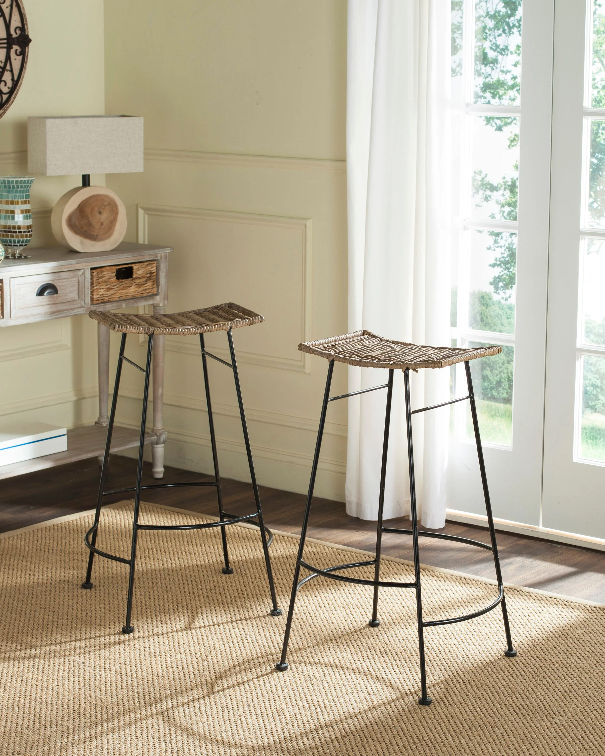 Safavieh Atara Gray 30-in Bar Height Rattan Bar Stools (Set of 2) - Image 2
