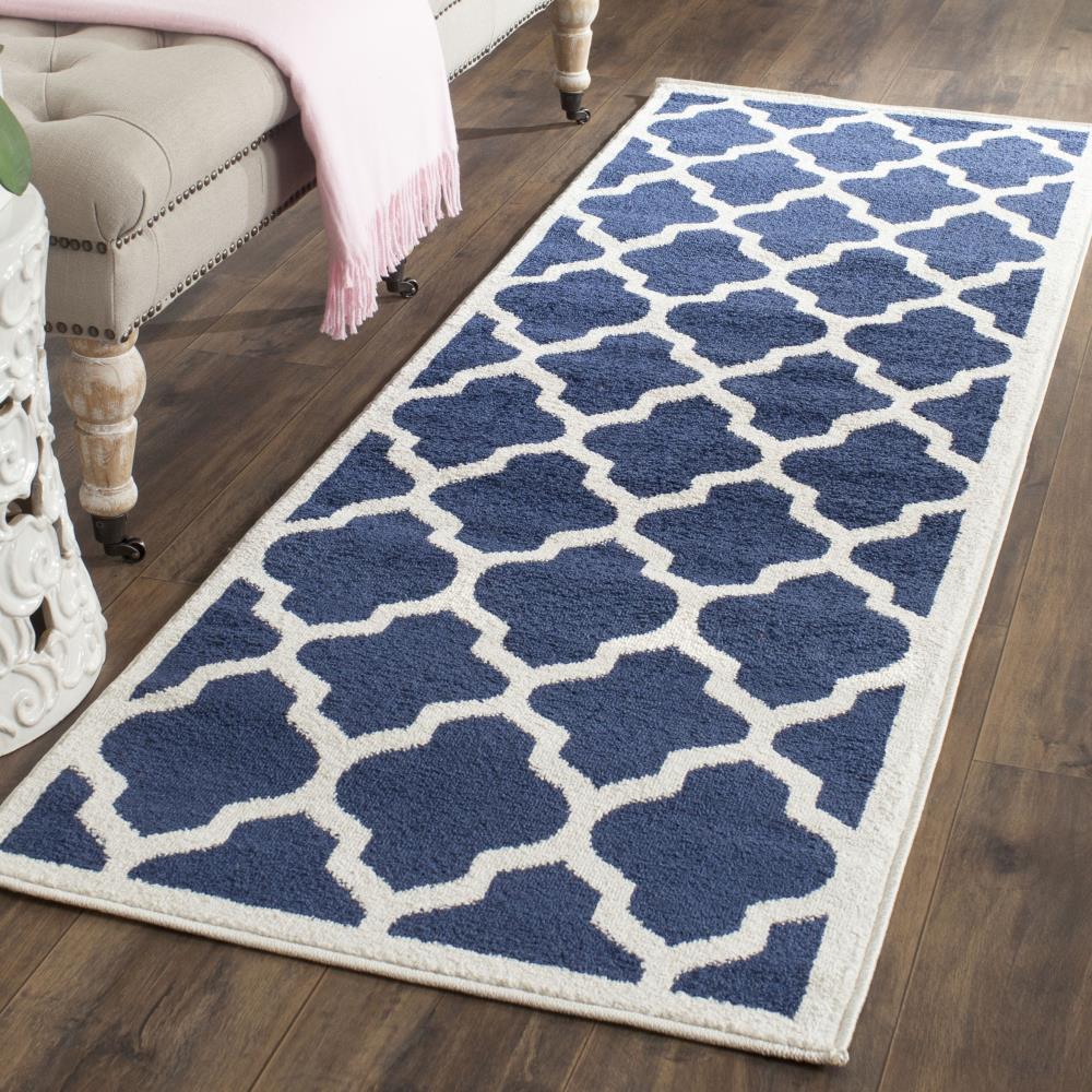 Safavieh Barret 2 x 9 Navy/Beige Indoor/Outdoor Trellis Runner Rug - Image 2