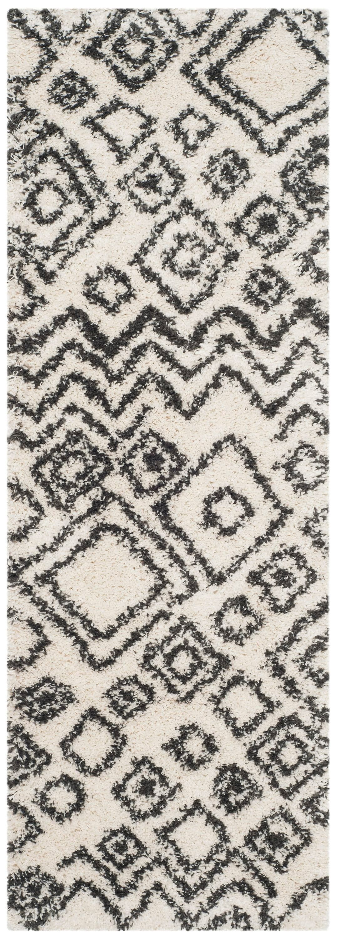 Safavieh Belize Lakin Shag Runner Rug, 2-ft-3-in x 11-ft, Ivory/Charcoal, Indoor Geometric Moroccan